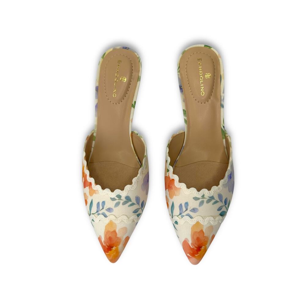 Bandolino Mymy Slip-on Pointy Toe Kitten Heel Dress Pumps 6.5 Light Pink Floral - Picture 2 of 12